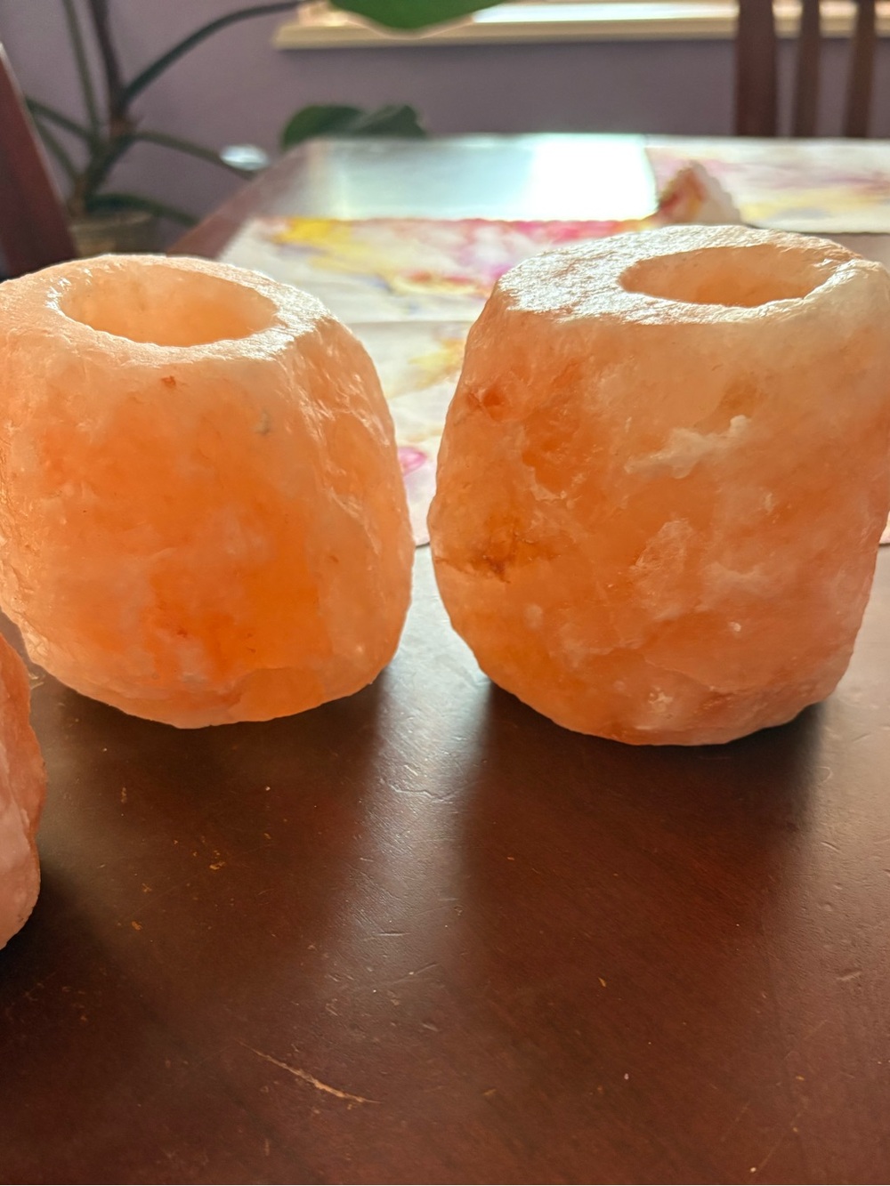 Natural Himalayan Salt Tea Light Candle Holders set of 2 Peach color